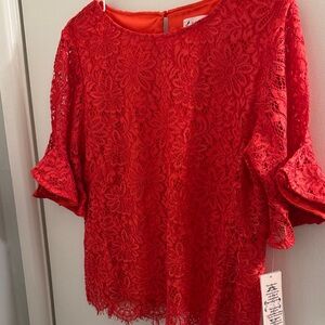 Nanette Lepore Red Floral Lace Blouse